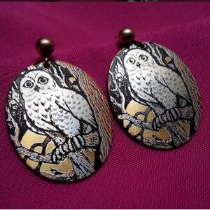 Reed & Barton Silver Oval Owl earrings